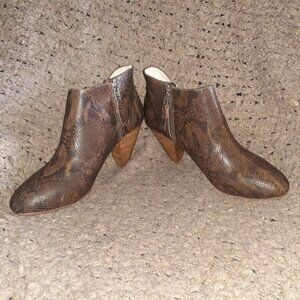 MATT BERNSON-JAGUAR Coffee Brown Leather Snake Print-Booties-Sz 8-NWOB
